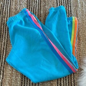 Aviator Nation Blue Joggers with Rainbow Stripes
